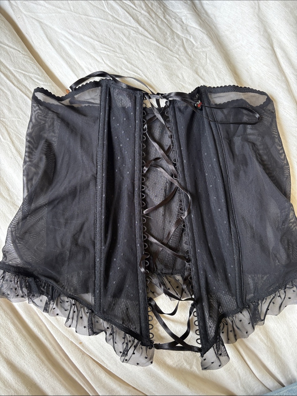 Savage X Fenty Black Sheer Lace-Up Bustier Corset